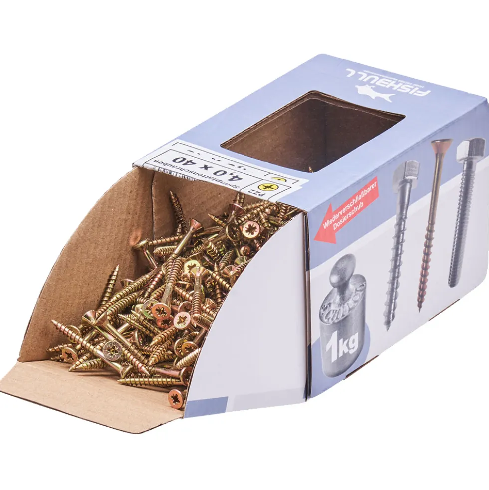 Spanplattenschraube 4,0x40 mm PZ 1kg FISHBULL-Pack Senkkopf Teilgewinde Kreuzschlitz