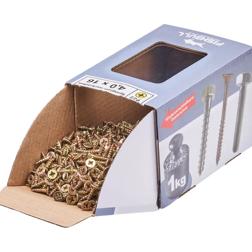 Spanplattenschraube 4x16 mm PZ 1kg FISHBULL-Pack Senkkopf Vollgewinde Kreuzschlitz
