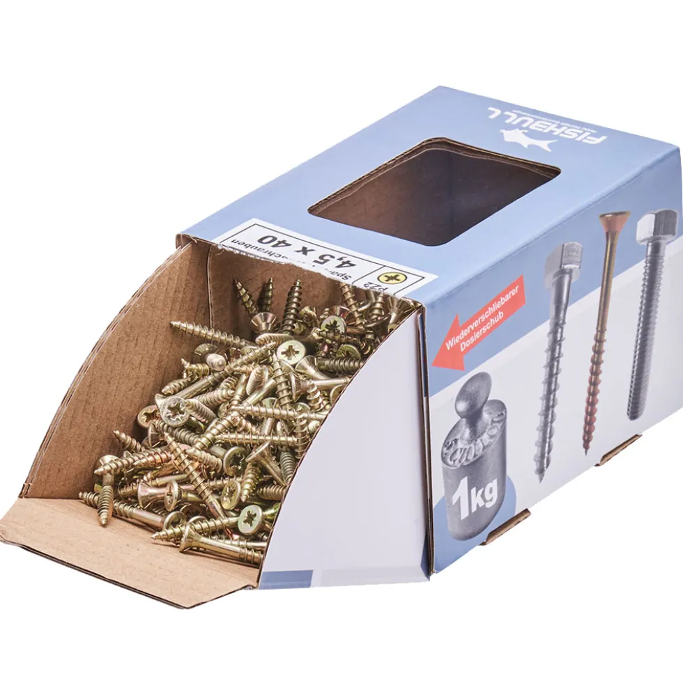 Spanplattenschraube 4,5x40 mm PZ 1kg FISHBULL-Pack Senkkopf Teilgewinde Kreuzschlitz