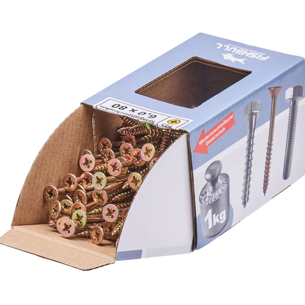 Spanplattenschraube 6x80 mm PZ 1kg FISHBULL-Pack Senkkopf Teilgewinde Kreuzschlitz