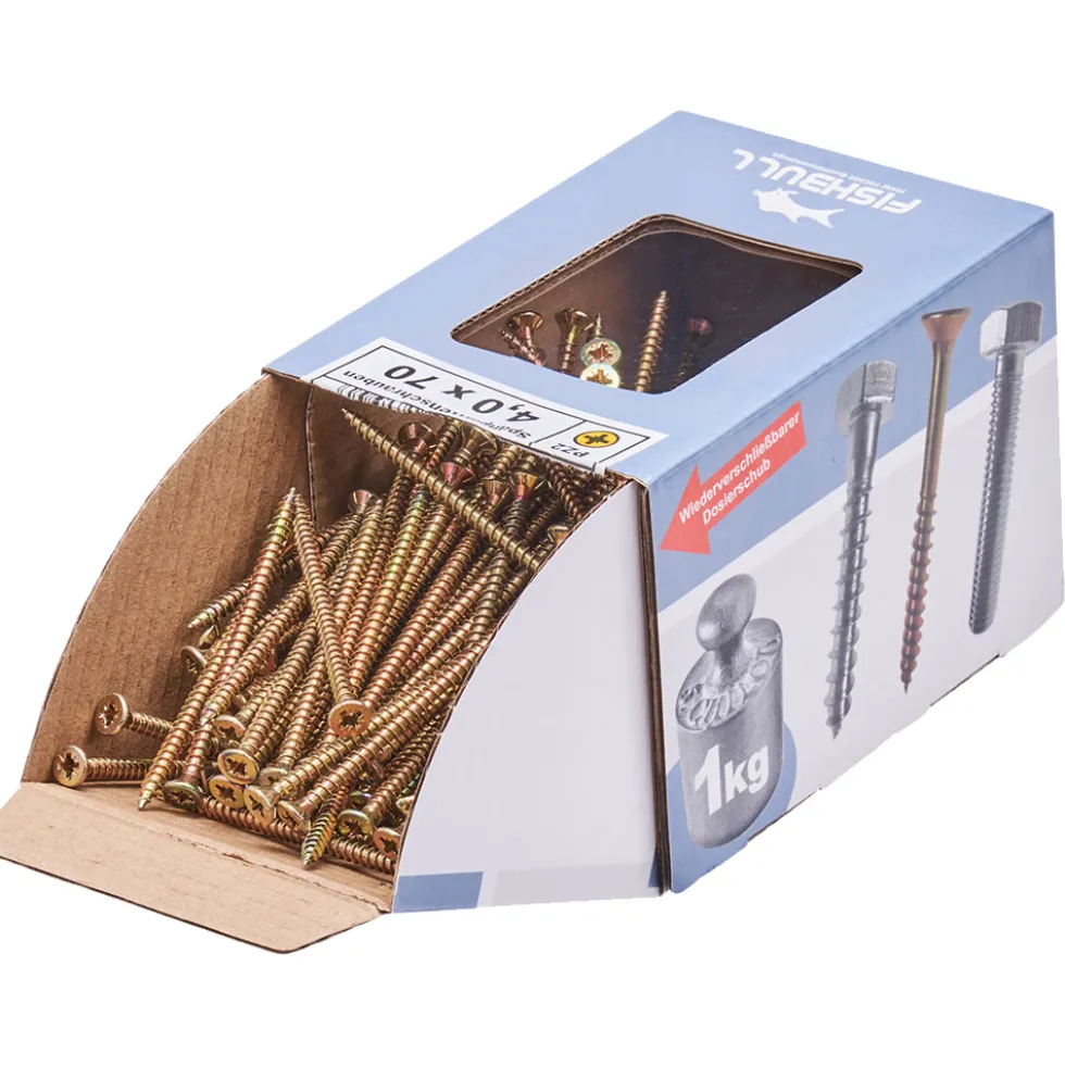 Spanplattenschraube 4,0x70 mm PZ 1kg FISHBULL-Pack Senkkopf Vollgewinde Kreuzschlitz