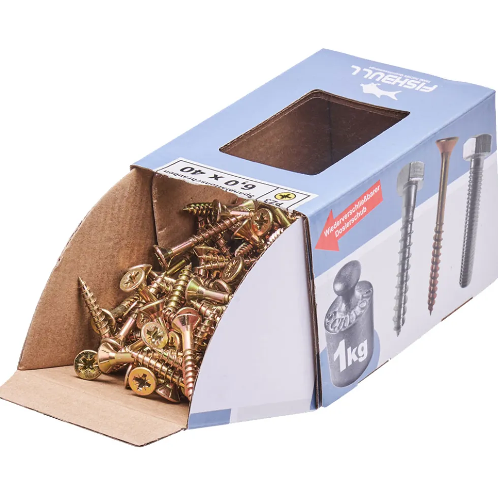 Spanplattenschraube 6x40 mm PZ 1kg FISHBULL-Pack Senkkopf Teilgewinde Kreuzschlitz