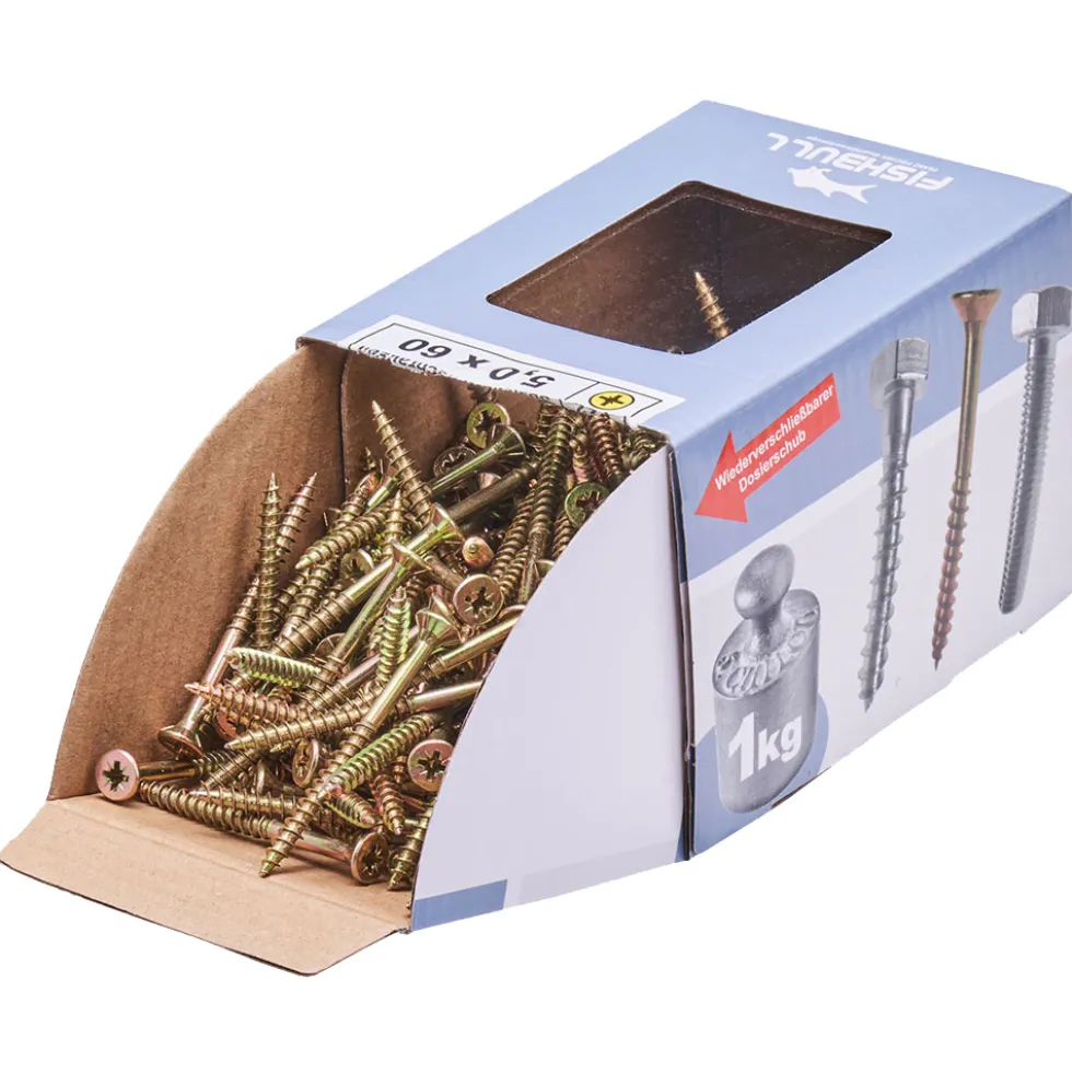 Spanplattenschraube 5,0 x 60mm PZ 1kg FISHBULL-Pack Senkkopf Teilgewinde Kreuzschlitz