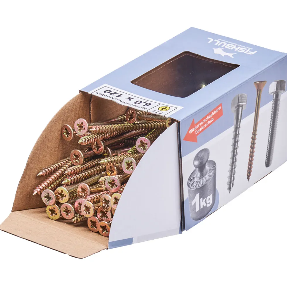 Spanplattenschraube 6,0 x 120 mm PZ 1kg FISHBULL-Pack Senkkopf Teilgewinde Kreuzschlitz