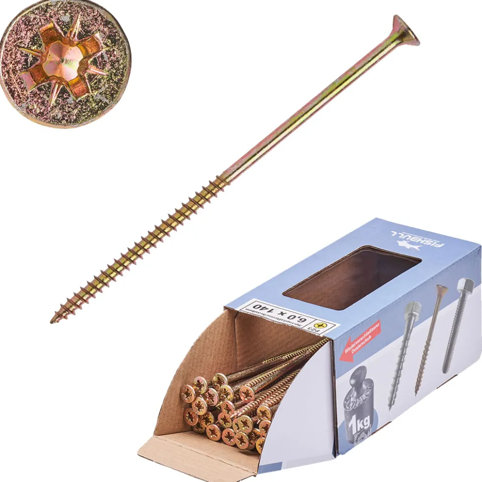 Spanplattenschraube 6,0x140 mm PZ 1kg FISHBULL-Pack Senkkopf Teilgewinde Kreuzschlitz