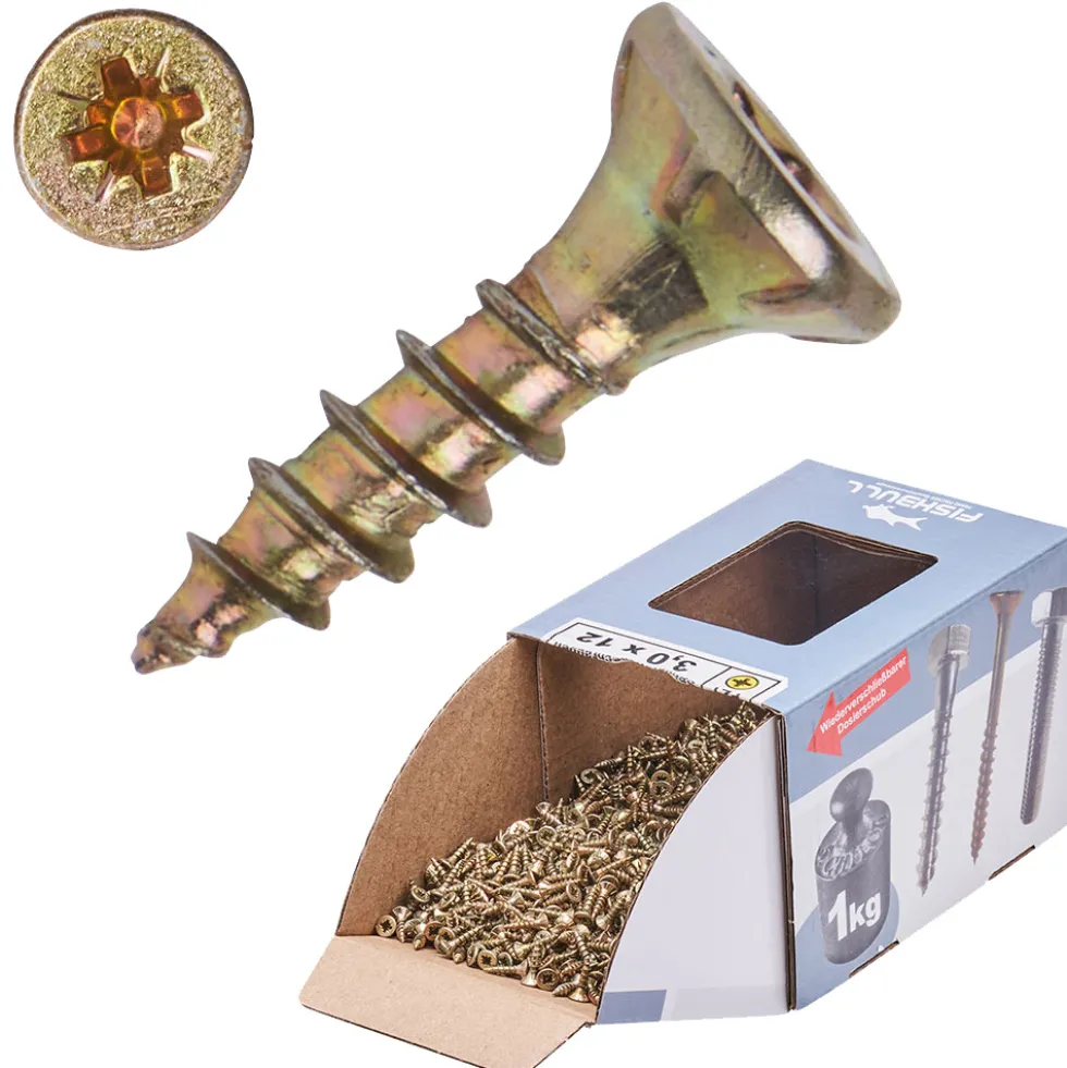 Spanplattenschraube 3,0x12 mm PZ 1kg FISHBULL-Pack Senkkopf Vollgewinde Kreuzschlitz