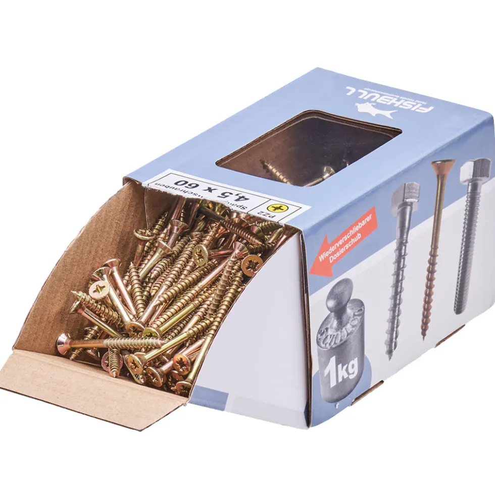 Spanplattenschraube 4,5x60 mm PZ 1kg FISHBULL-Pack Senkkopf Teilgewinde Kreuzschlitz