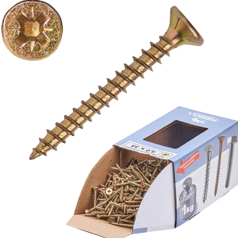 Spanplattenschraube 4,0 x 35mm PZ 1kg FISHBULL-Pack Senkkopf Vollgewinde Kreuzschlitz