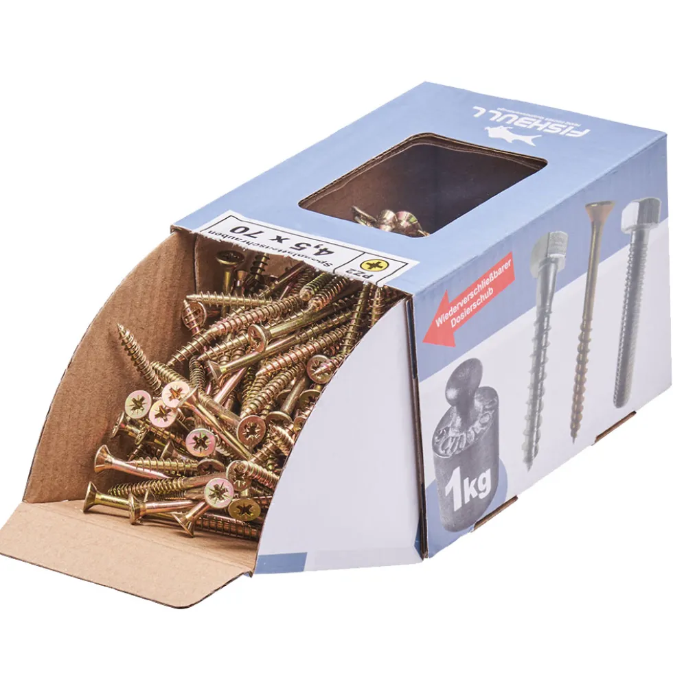 Spanplattenschraube 4,5x70 mm PZ 1kg FISHBULL-Pack Senkkopf Teilgewinde Kreuzschlitz