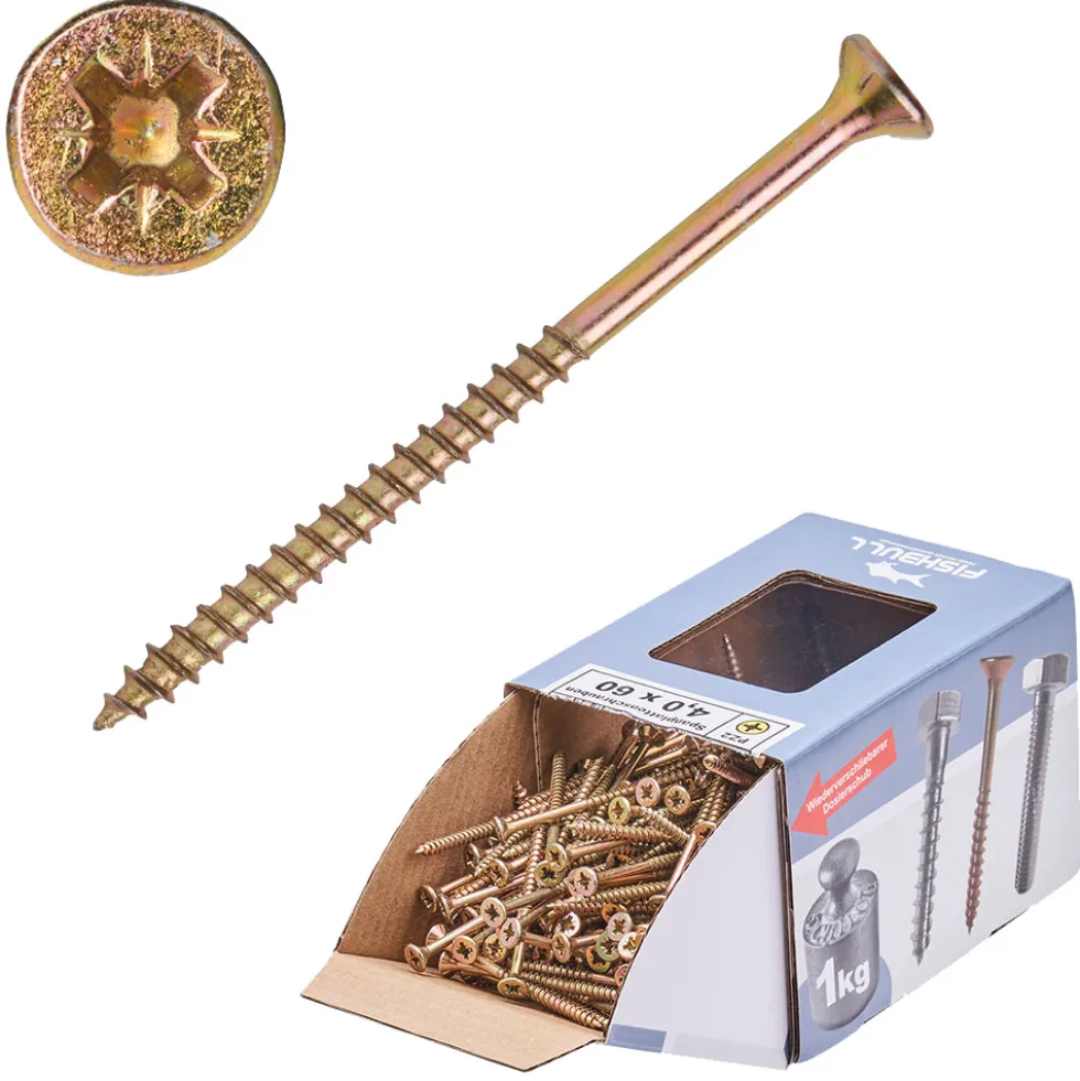 Spanplattenschraube 4 x 60 mm PZ 1kg FISHBULL-Pack Senkkopf Teilgewinde Kreuzschlitz