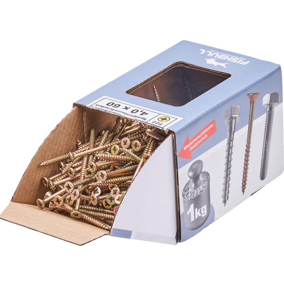 Spanplattenschraube 4 x 60 mm PZ 1kg FISHBULL-Pack Senkkopf Teilgewinde Kreuzschlitz