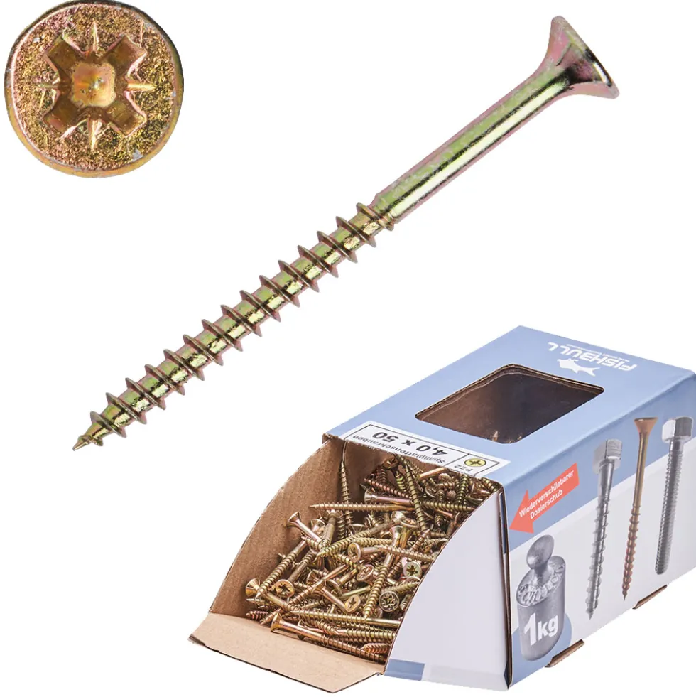Spanplattenschraube 4,0x50 mm PZ 1kg FISHBULL-Pack Senkkopf Teilgewinde Kreuzschlitz