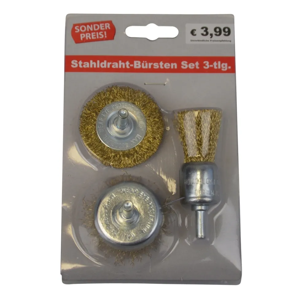 Stahldraht-Bürsten Set 3-teilig