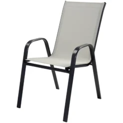 Stapelsessel mit Metallgestell und Textilbespannung