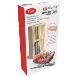 Steakmesser-Set aus Edelstahl 4-teilig in Holzbox