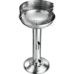 Säulengrill rund aus Edelstahl mit Bodenplatte