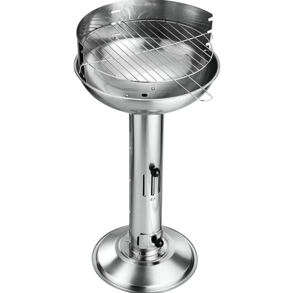 Säulengrill rund aus Edelstahl mit Bodenplatte
