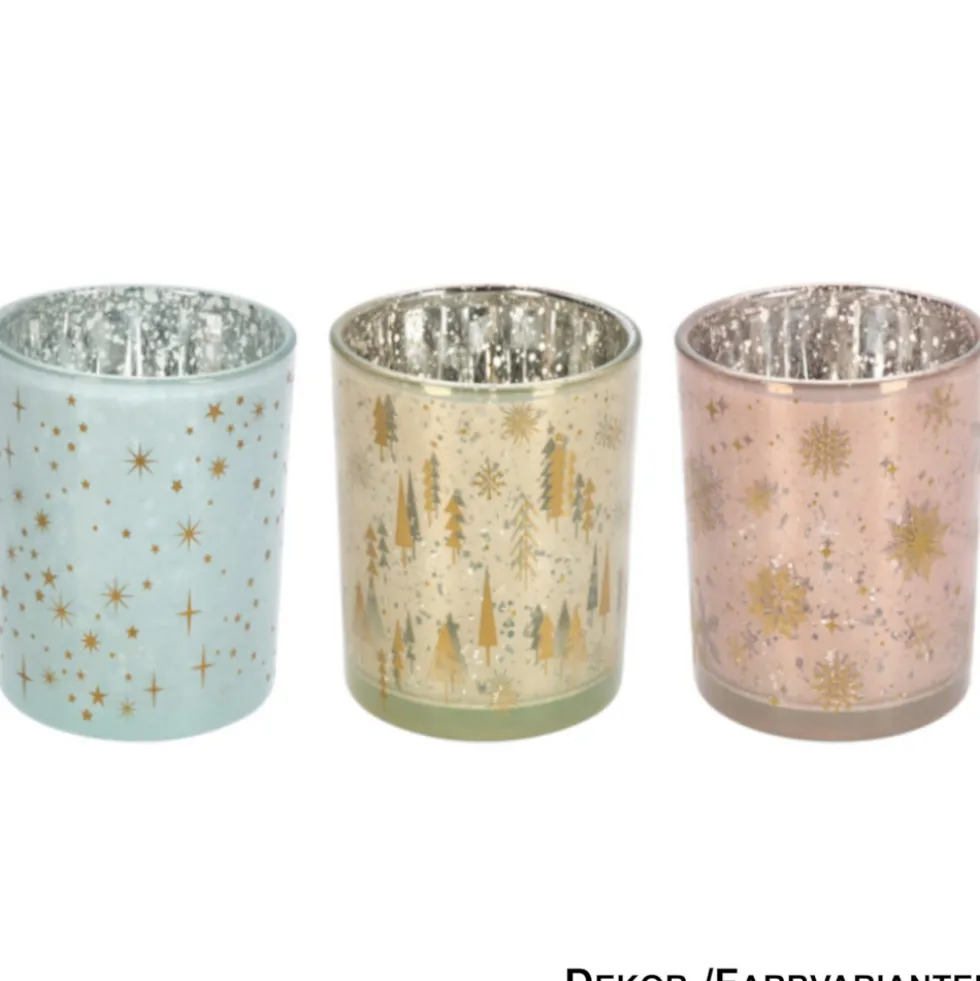 Teelichthalter Glas 7 cm, 3-fach sortiert