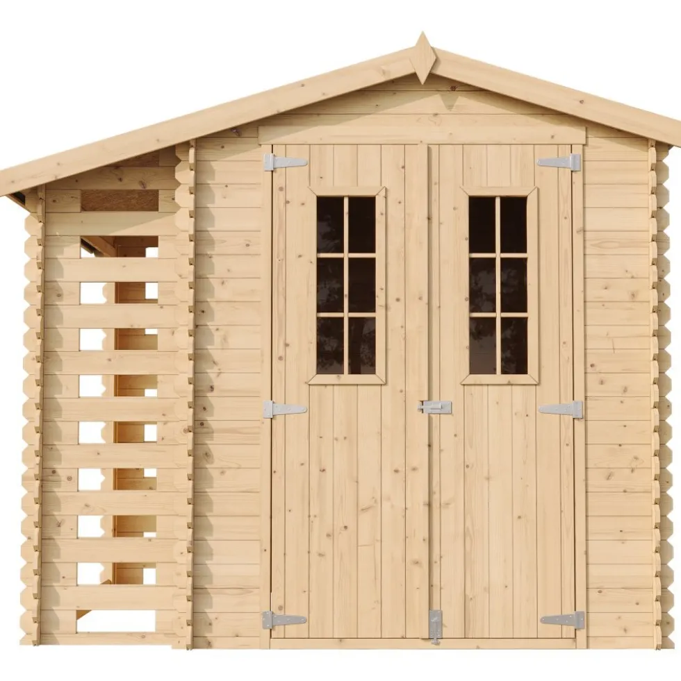 Timbela Gartenhaus aus Holz mit Brennholzschuppen