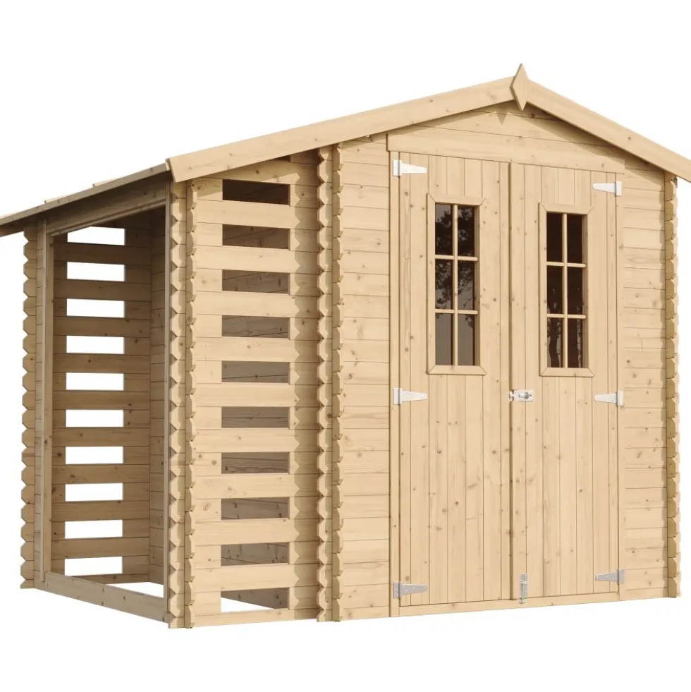Timbela Gartenhaus aus Holz mit Brennholzschuppen