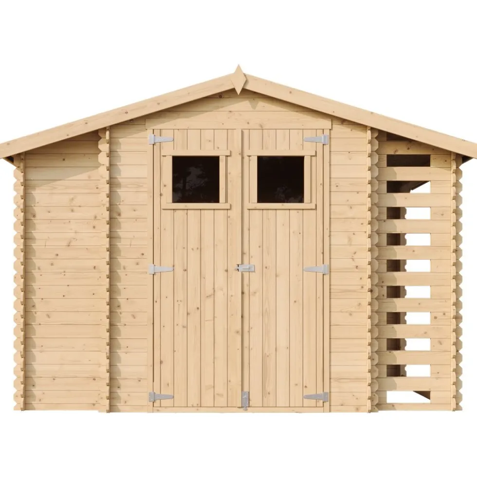 Timbela Gartenhaus aus Holz mit Brennholzschuppen