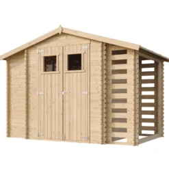 Timbela Gartenhaus aus Holz mit Brennholzschuppen