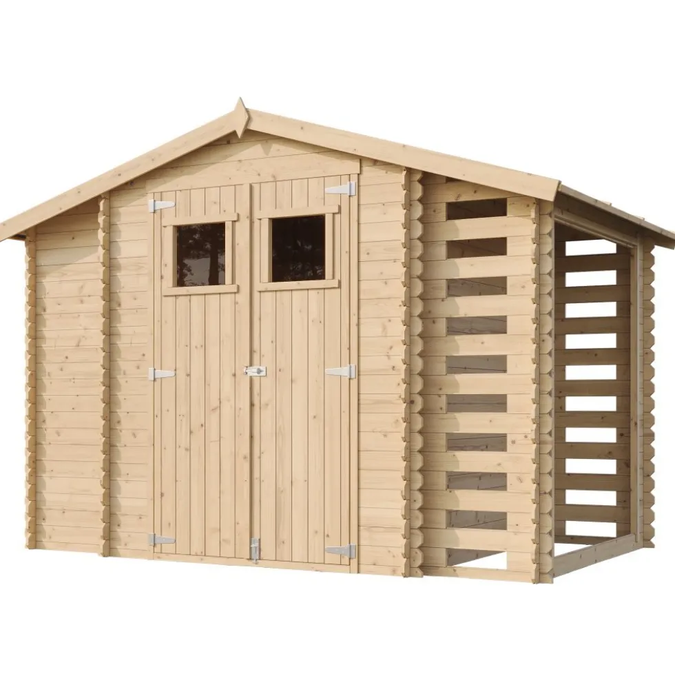 Timbela Gartenhaus aus Holz mit Brennholzschuppen