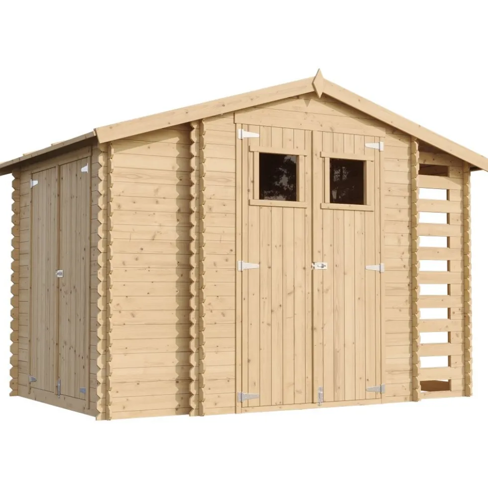 Timbela Gartenhaus aus Holz mit Brennholzschuppen und Boden
