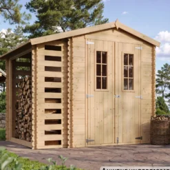 Timbela Gartenhaus aus Holz mit Brennholzschuppen und Boden