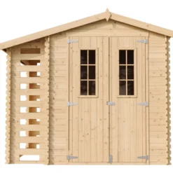 Timbela Gartenhaus aus Holz mit Brennholzschuppen und Boden