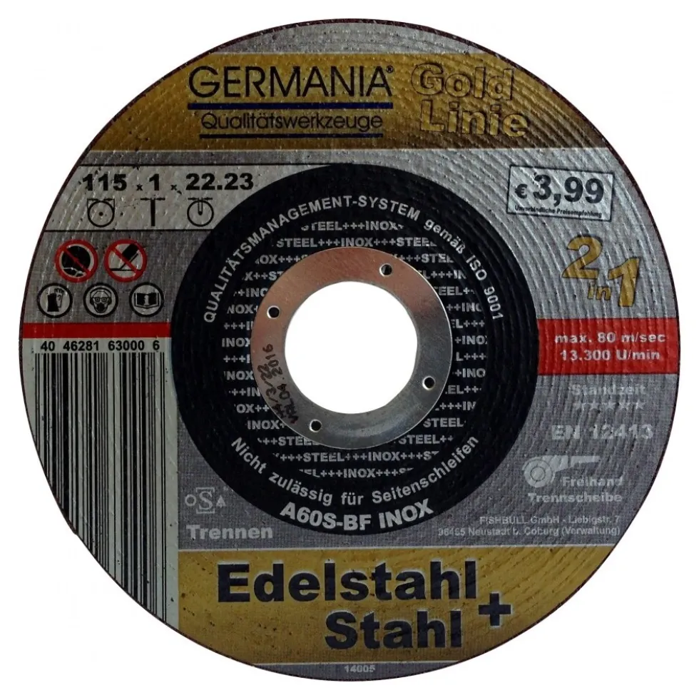 Trennscheibe Edelstahl INOX Stahl Metall 115 x 1,0 Gold Linie Trennen