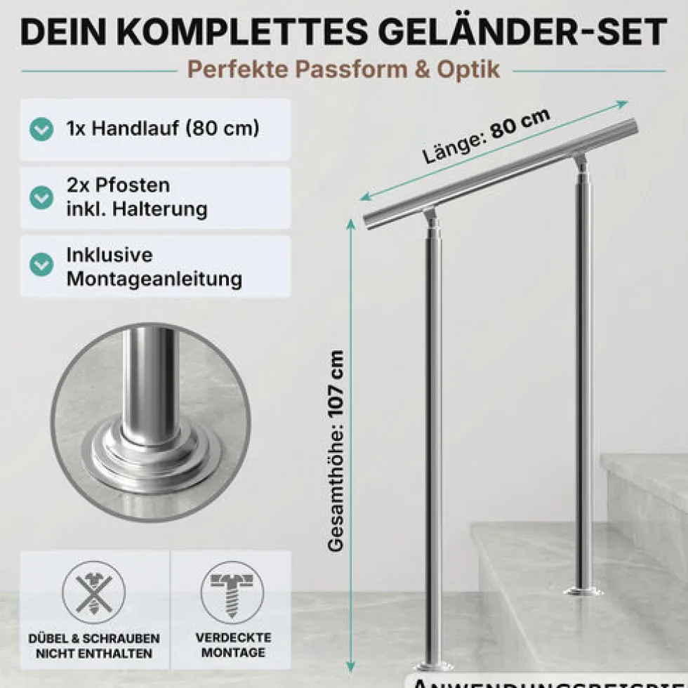 Treppengeländer Edelstahl 80 cm