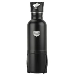 Trinkflasche 750 ml aus Edelstahl in Schwarz mit Halterung