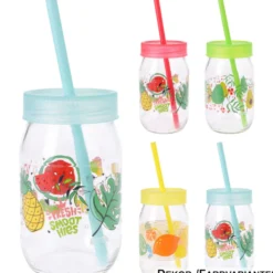 Trinkglas mit Trinkhalm 370 ml - Farbauswahl