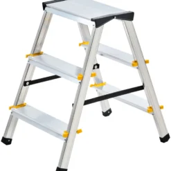 Trittleiter aus Aluminium mit 3 Stufen, beidseitig begehbar