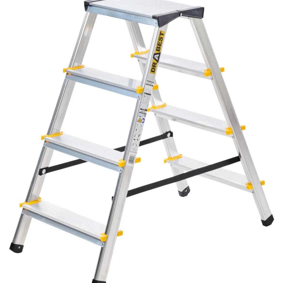 Trittleiter aus Aluminium mit 4 Stufen, beidseitig begehbar