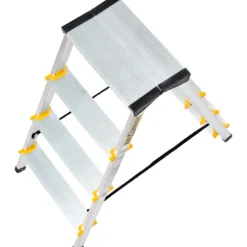 Trittleiter aus Aluminium mit 4 Stufen, beidseitig begehbar