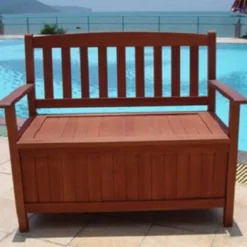 Truhenbank 2-Sitzer, 120 Liter, Holz Eukalyptus