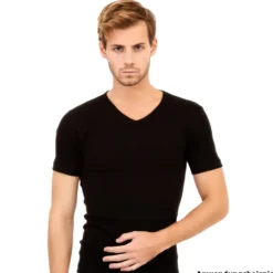 T-Shirt Doppelpack schwarz aus Baumwolle mit V-Ausschnitt
