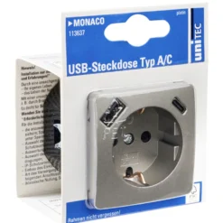 Unterputz Steckdose Monaco mit USB-A+C-Anschluss platinfarben, IP20