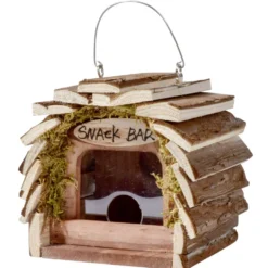 Vogelfutterspender mit Silo, zum aufhängen, aus Holz
