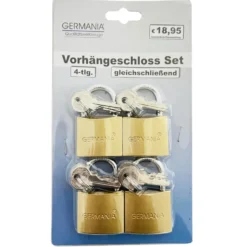 Vorhängeschloss-Set 4-teilig mit je 6 Schlüsseln