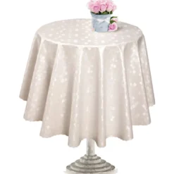 Wachstuch Tischdecke Damask weiß, Meterware