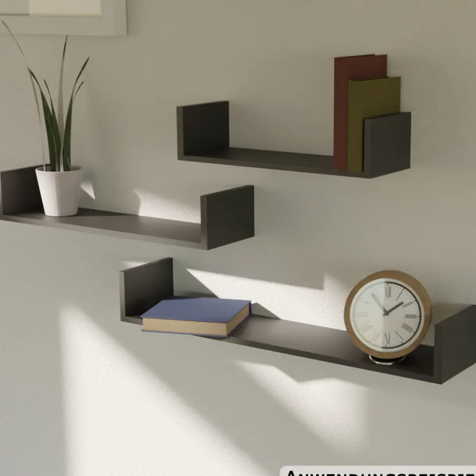 Wandregal 3er-Set schwarz 30/45/60 x 15 x 10 cm