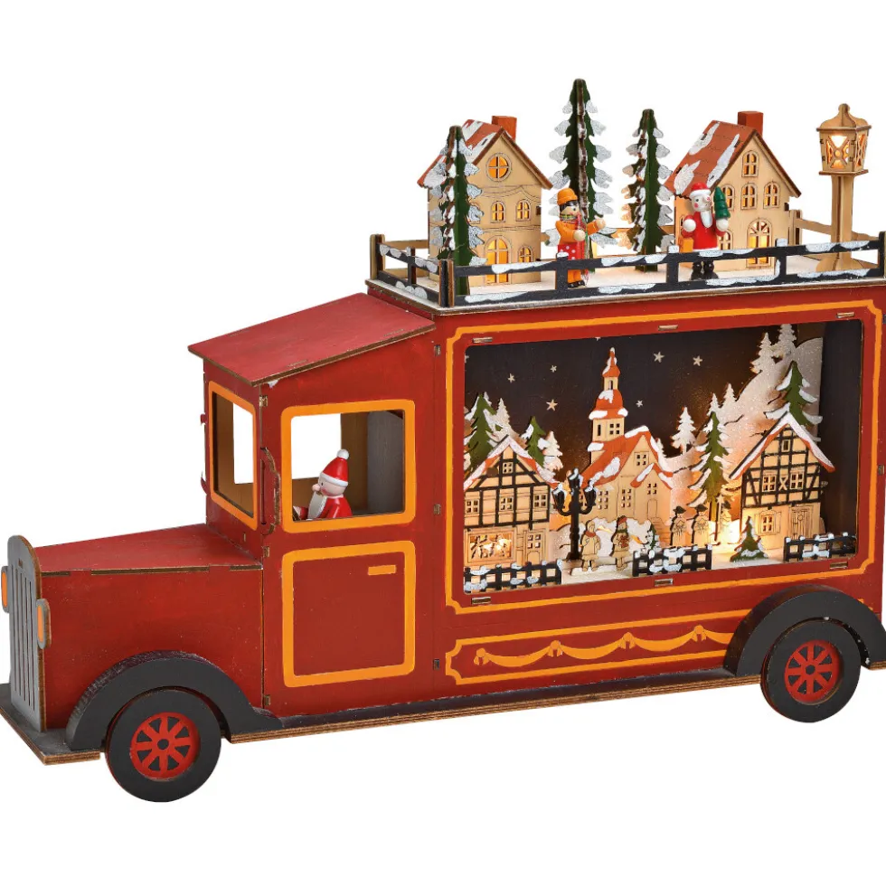 Weihnachtsdeko LKW mit LED Beleuchtung aus Holz