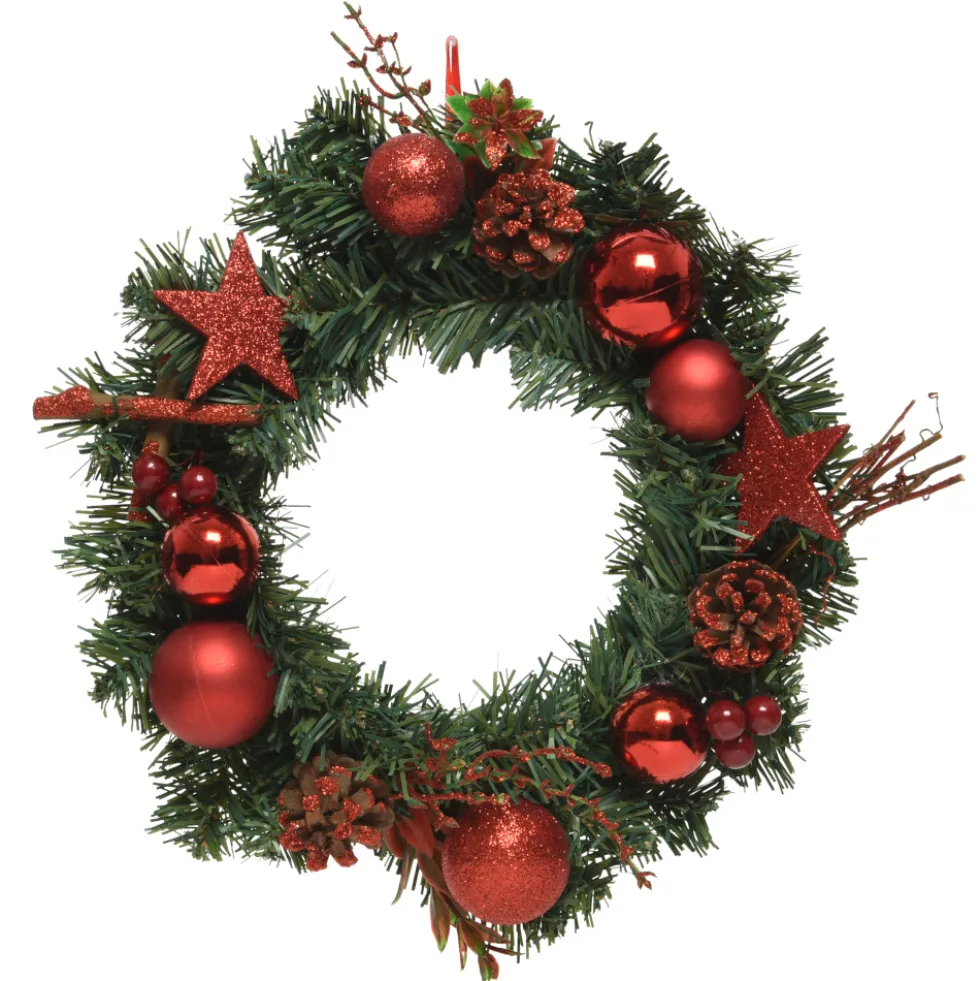 Weihnachtskranz Ø 30 cm aus Kunststoff mit roter Weihnachtsdekoration
