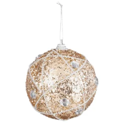 Weihnachtskugel Ø 8 cm aus Polystyrene in Champagner mit Dekosteinen
