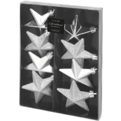Weihnachtskugel-Set in Sternenform 8-teilig 6,5 cm in verschiedenen Farben