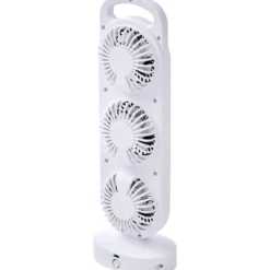 Wiederaufladbarer Tischventilator weiß, mit 3 Lüftern und USB‑C
