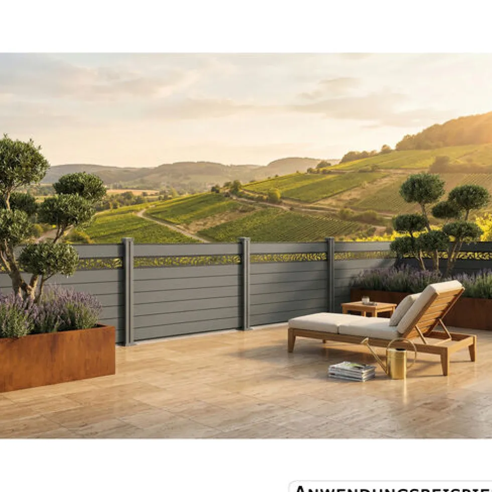 WPC-Sichtschutzzaun "Valla" Komplettset mit Dekorleisten ca. 910 x 130 cm